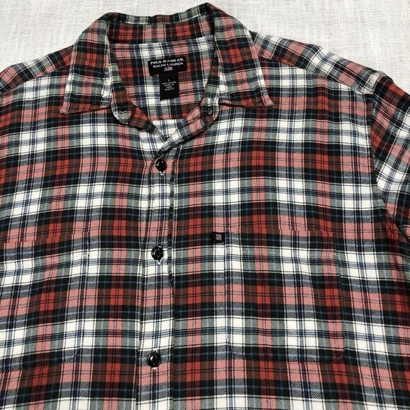 Vtg Polo Jeans Co Ralph Lauren Flannel Shirt Men L Grey Red Plaid Button Up Work - Picture 2 of 13